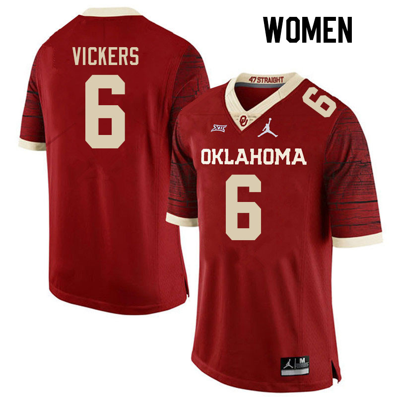 Women #6 Makari Vickers Oklahoma Sooners College Football Jerseys Stitched-Retro